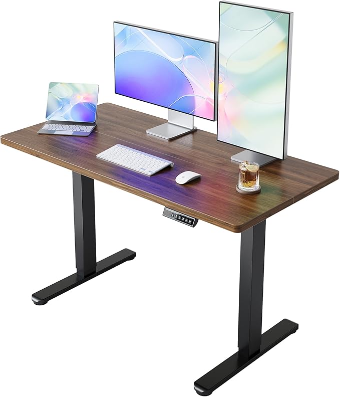 HUANUO 43 x 24 inch Electric Standing Desk Adjustable Height, 4 Memory Height Settings, Sit Stand Up Desk for Home Office & Computer Workstation, Black Walnut