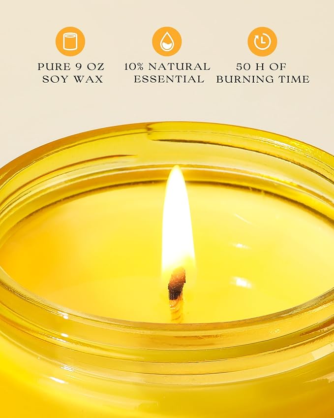 AOOVOO Citrus Lemon Odor Eliminating Highly Fragranced Candle - Eliminates 95% of Pet, Smoke, Food, and Other Smells Quickly, Air Freshing Soy Candle, 9 oz Up to 50 Hours Burn time