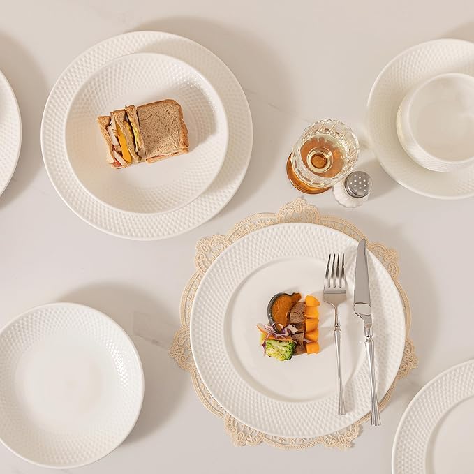 Dinnerware sets plates and bowls sets modern plates,Handmade Reactive Glaze Stoneware Plates and Bowls Sets,Highly Scratch Resistant Dishwasher & Microwave Safe Dishes Set (style - 6, 4 - Set (12pcs))