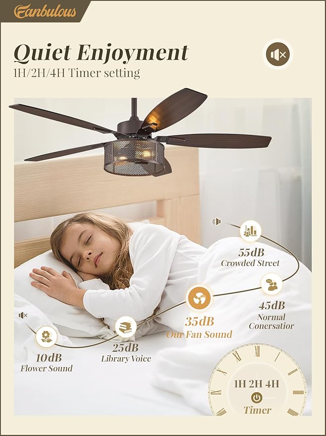 Farmhouse Oil Bronze Ceiling Fans with Lights and Remote, 52 Inch Bedroom Caged Ceiling Fans for Living Room Kitchen，6 Speed Reversible Quiet DC Motor, Dual Finish 5 Blades