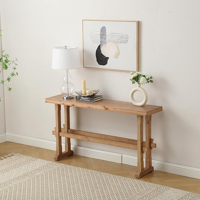 Kmax Narrow Entryway Table, 59 inchs Wood Farmhouse Console Table Boho Hallway Table Rustic Couch Table Behind Sofa for Outdoor Entrance Living Room Bedroom- Natural Color