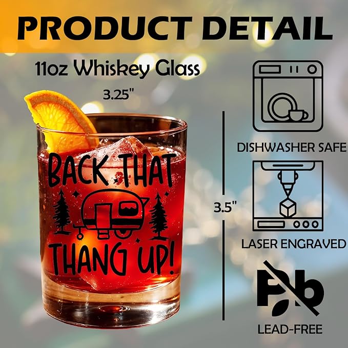 Funny Camping Gifts Old Fashioned Whiskey Glasses, Camper Gifts for Rv Owner, Rv Traveler Gift 10 oz Rocks Barware Cup for Cocktail Drinks Scotch Bourbon Liquor