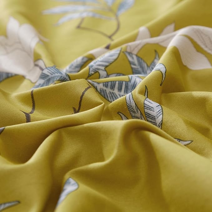 EAVD Vintage Style Garden Floral Bird Comforter Set King Soft Microfiber Chic Flower Cute Birds Printed on Yellow Bedding Set 1 Floral Comforter with 2 Pillowcases Fluffy and Lightweight