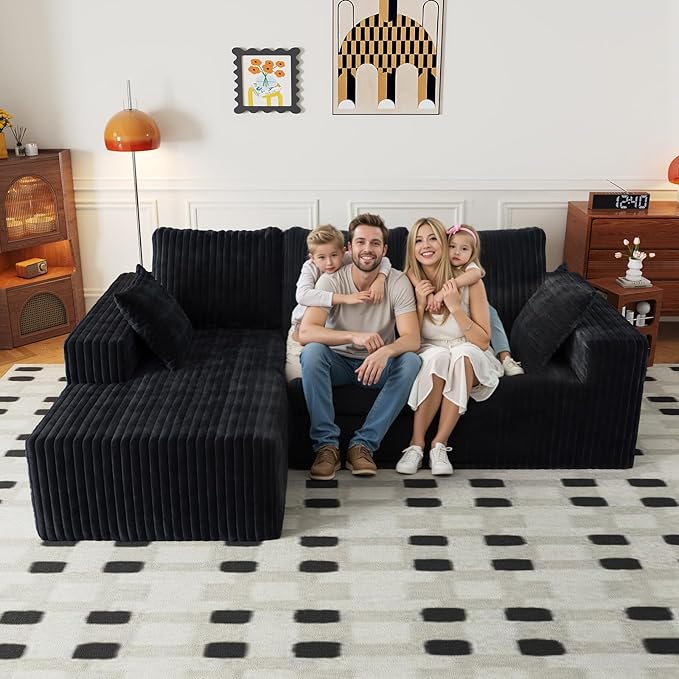 94" Cloud Sectional Couch with L-Shape Chaise,4 Seat Modern Modular Sofa with Side Pockets,Upholstered Couches for Living Room Bedroom, Boneless Couch,No Assembly Required