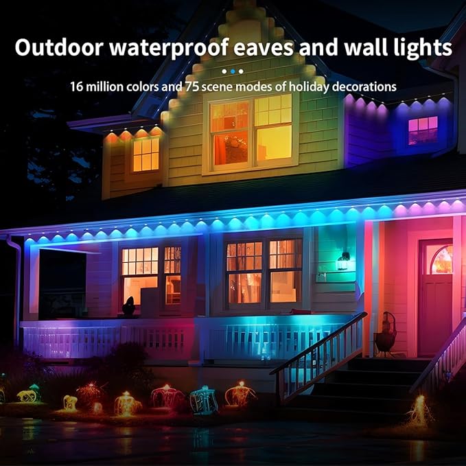 Permanent Outdoor Light,100ft with 72 LED Eaves Lights,Smart RGB Outdoor Lights with 75 Scene Modes,IP67 Waterproof,for Halloween Decorations,Christmas,Party,with App and Remote