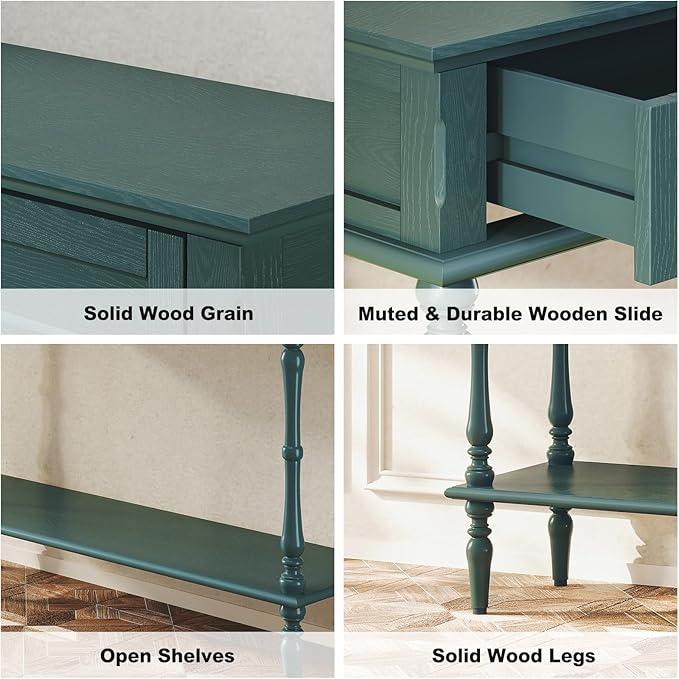 ARTPOWER Console Table for Entryway with 2 Drawers-Minimal Assembly,Green Retro Entryway Table with Storage Cabinets and Open Shelf,Narrow Long Couch Table Behind Sofa for Living Room,Foyer,Hallway