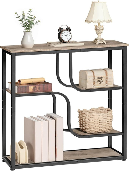HOOBRO 29.5" Console Table, 5-Tier Sofa Table, Behind Couch Table with Storage Shelves for Hallway, Living Rooms, Entryway, Greige and Black BG69XG01