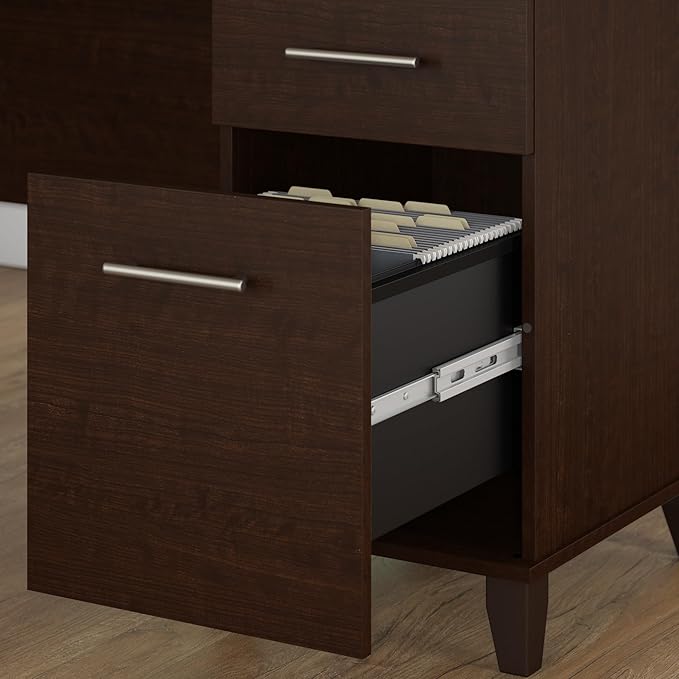 Bush Furniture Somerset L Shaped Desk with Hutch in Maple Cross | Corner Computer Table with Drawers, Cabinets and Pullout Keyboard/Laptop Tray for Home Office