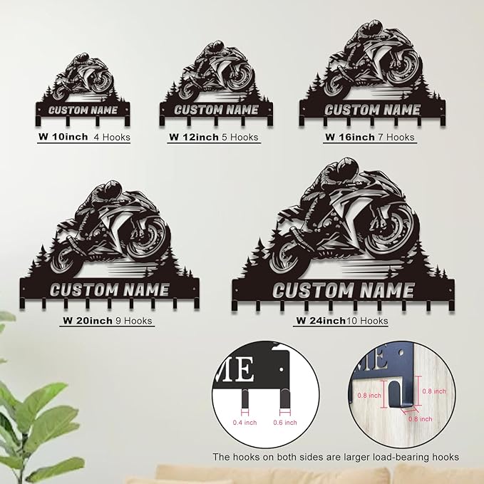 Personalized Motorcycle Metal Key Holder, Custom Last Name Metal Wall Sign, Hanging Storage Rack for Garage and Home Decor (Style-4)