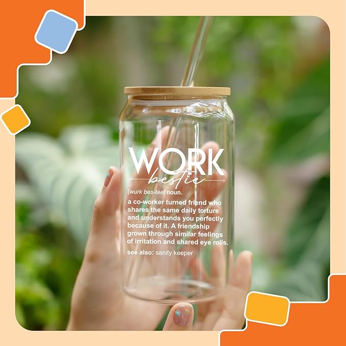 NewEleven Christmas Gifts For Friends, Bestie – Work Bestie Presents For Friends - Thank You Gift For Coworkers, Unique Ideas to Give For Coworker Leaving, Farewell Party – 16 Oz Coffee Glass