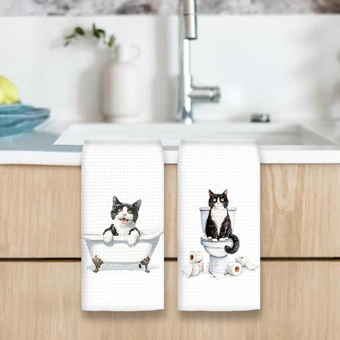 Funny Tuxedo Cat Hand Towels Set of 2, Gifts for Tuxedo Cat Owners Lovers Women Men, Cute Kitten Pet Decor for Bathroom, Funny Pet Lovers Toilet Hand Towels for Bathroom Washroom,16x24In