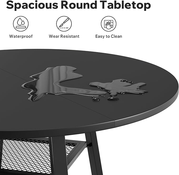 Round Dining Table for 2-4 People,42 Inch Dining Room Table,Modern Circle Kitchen Table with Storage Shelf and Metal Legs for Dining Room,Kitchen,Black (Table Only)