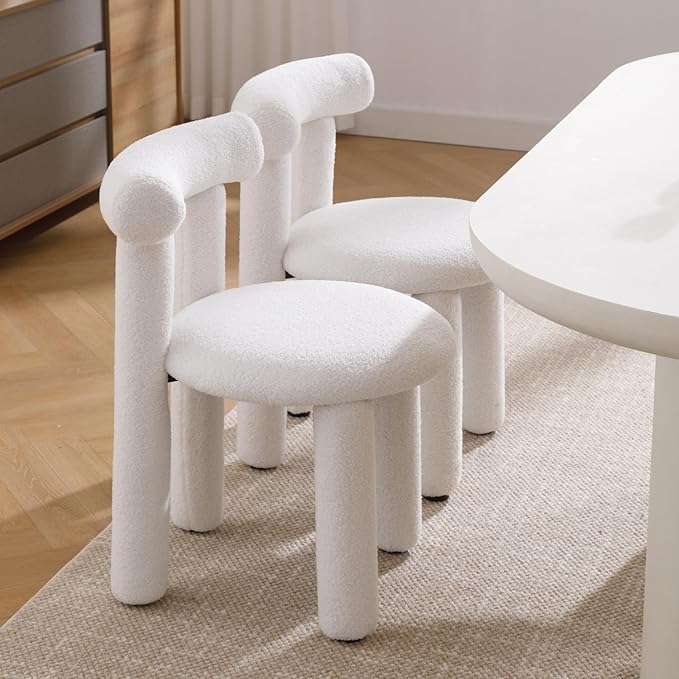 DUOMAY Modern White Boucle Dining Chairs Set of 4, Sherpa Upholstered Kitchen Chairs Armless Barrel Back Dining Chair, Living Dining Room Chairs, Reception, White