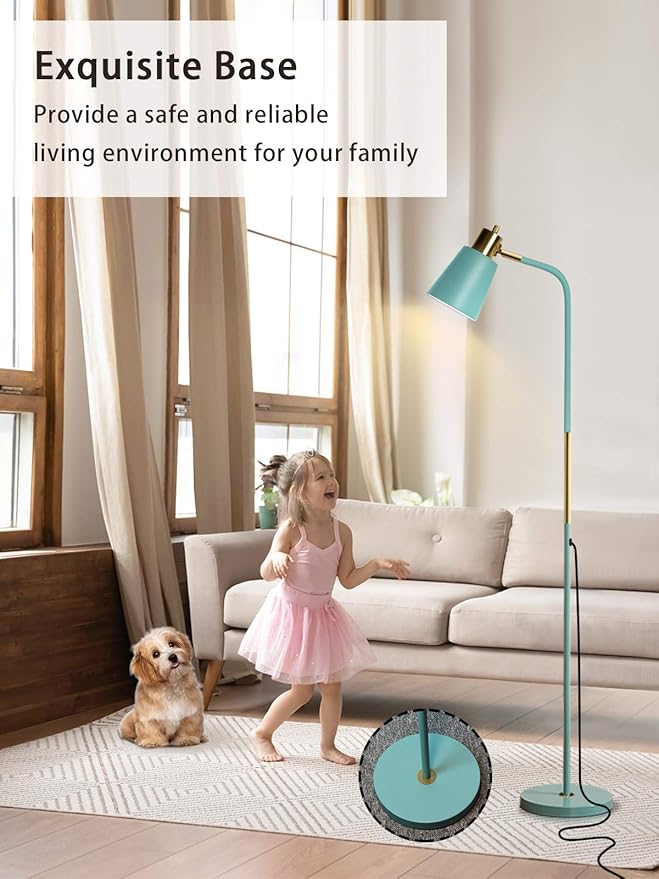Floor Lamp, Industrial Floor Lamps for Living Rooms Rustic Farmhouse Reading Standing Floor Lamp Adjustable Metal Heads Indoor Task Lighting for Living Room Bedroom Office Home Décor (Green)