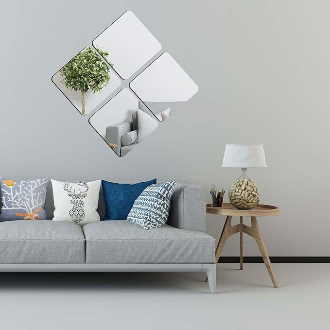 DARENYI 6Pcs Acrylic Mirror Tiles, 8'' x 8'' x 0.07'' Mirror Sheets for Walls Decor, Self-Adhesive Mirror Stickers, Square Mirror Trays Plates for Tables Centerpieces Wedding