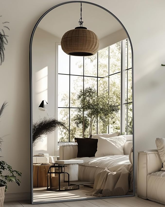 Full Length Mirror, 86"x46" Oversized Floor Mirror with Stand, Hanging or Leaning Full Body Mirrors Mirror for Bedroom, Living Room, Cloakroom, Arch, Black