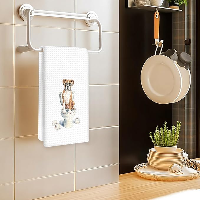Funny Boxer Dog Hand Towels Set of 2, Cute Puppy Pet Decor for Bathroom, Gifts for Boxer Dog Owners Lovers, Funny Pet Lovers Gifts Toilet Hand Towels for Bathroom Washroom, 16x24In