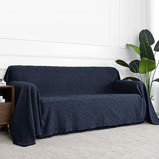 MYSKY HOME Sofa Covers & Slipcovers for 2 Cushion Couch, Sectional Sofa Couch Covers for Dogs, Throw Cover for Living Room - X-Large: 71" x 118", Navy Blue