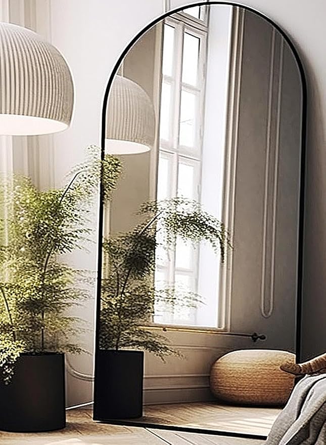 Arched Floor Mirror, 41" x 81" Oversized Full Body Mirror, Freestanding, Arch Mirror, Wall Mounted for Bedroom, Black