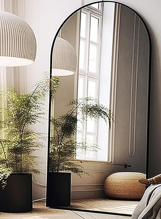 Arched Floor Mirror, 41" x 81" Oversized Full Body Mirror, Freestanding, Arch Mirror, Wall Mounted for Bedroom, Black