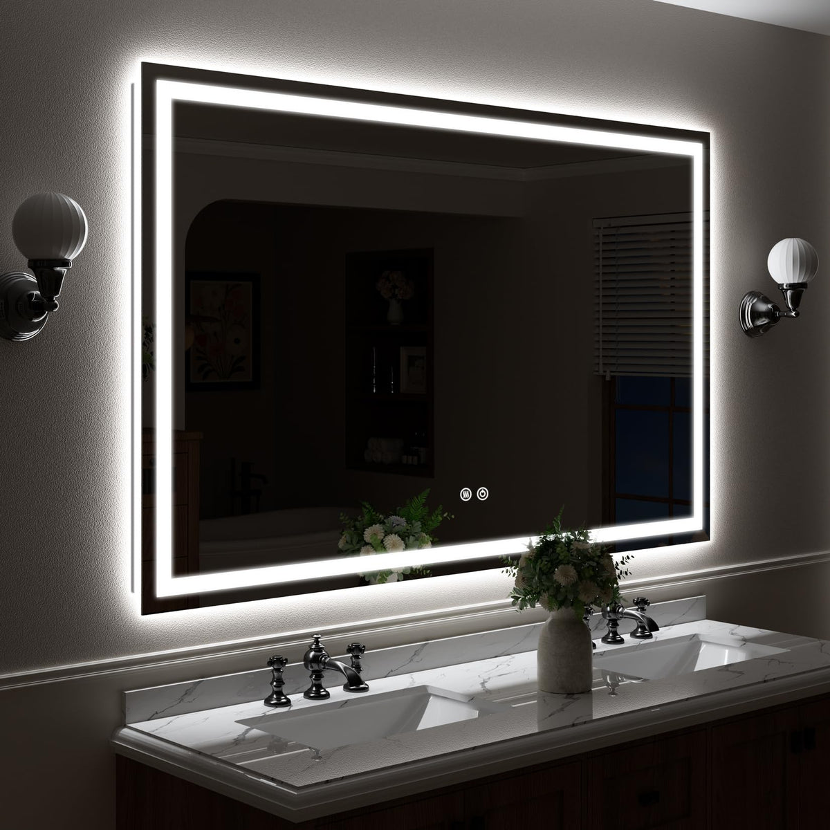 VEEYLOS 55x40 Inch LED Bathroom Mirror with Lights, Backlit & Front Lit