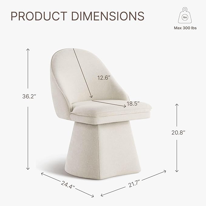 Swivel Dining Chairs Set of 2, Upholstered Mid Century Modern Deskchair with Round Back, Linen Fabric Kitchen Chairs for Dining Room, Bedroom, Dressing Room, Linen