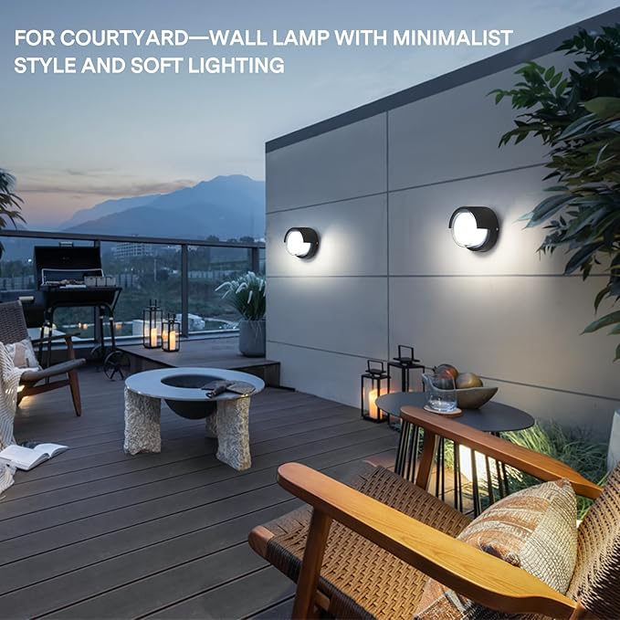 Outdoor Wall Light 4 Pack - Minimal Design Wall Sconce - Modern Black Round Lights - Warm 3000K - For Corridor