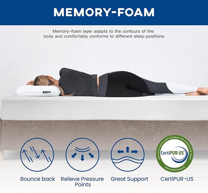 FDW | 10 Inch Twin Mattress | Medium Firm | Gel Memory Foam Mattress | White | Bed in a Box, CertiPUR-US Certified | Pressure Relief, Cooling Ventilated Foam | Washable Removable Cover