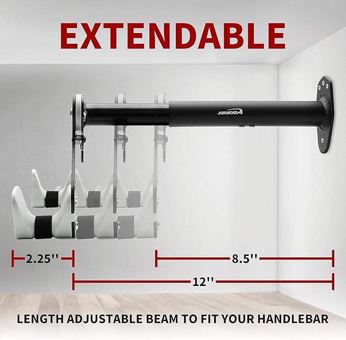 Ibera Bike Wall Mount - Secure Bike Storage up to 18kg with Adjustable Frame Holder & Soft Rubber Cradles - Garage Bike Rack for Road, MTB, Kids, Hybrid Bikes - Easy Installation & Space-Saving Design