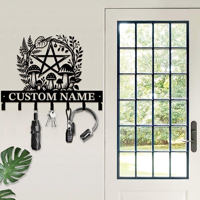 Customized Keys Holder - Personalized Mushroom Wonderland Key Hooks Wall Metal Sign Decor,Wall Holder,Door Hook (Style E)