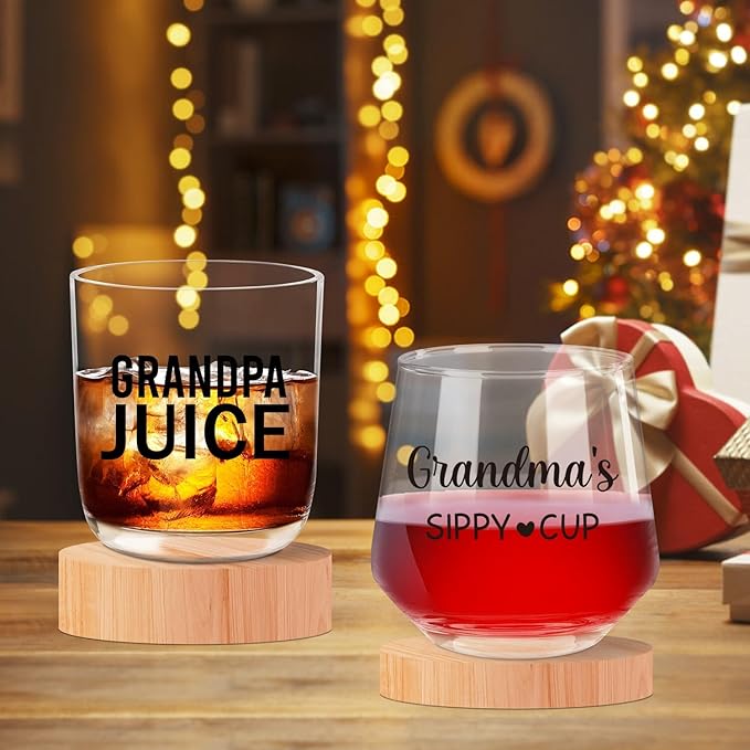 Grandparents Christmas Gifts, Grandma Wine Glass And Grandpa Whiskey Glass Set, Cool Christmas Gift Ideas For Grandparents, Best Grandparents Gifts, Grandma Grandpa Mugs, Presents For Grandparents
