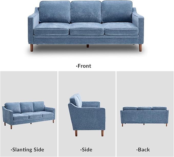 Kingfun Living Room Furniture Sets, 3 Seater Couch and Loveseat, Mid Century Modern Sofa Set, Chenille Couch with Solid Wood Frame for Living Room & Bedroom, Light Blue
