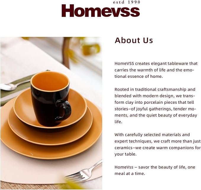 Stoneware Two-Tone Colors Life 18pc Dinner Set, Outside Shiny Black + Inside Matte Glaze Curry