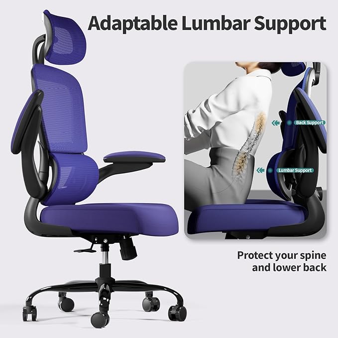 TRALT Office Chair Ergonomic Desk Chair, 330 LBS Home Mesh Office Desk Chairs with Wheels, Comfortable Gaming Chair, High Back Office Chair for Long Hours (Violet)