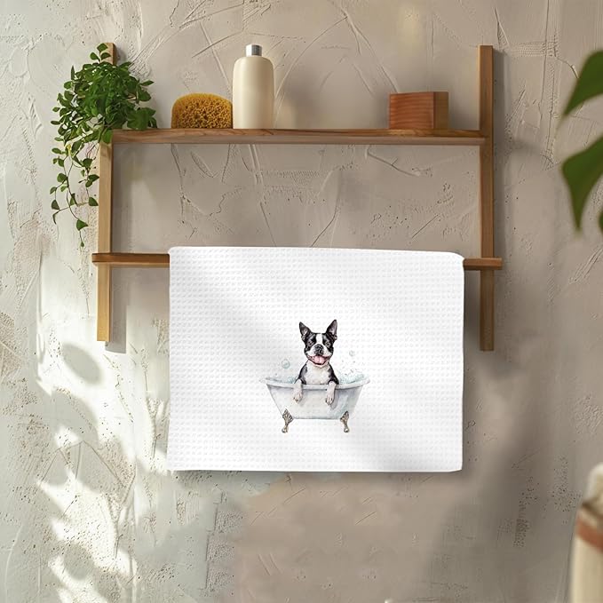 Funny Boston Terrier Dog Hand Towels Set of 2, Gifts for Boston Terrier Dog Owners Lovers, Puppy Pet Decor for Bathroom, Pet Lovers Gifts Toilet Hand Towels for Bathroom Washroom, 16x24In