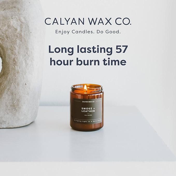Calyan Wax Co. Apples & Maple Bourbon Scented Candle - 57 Hour Burn - Luxury Non Toxic Soy Wax Candles - Long Lasting Amber Glass Jar Candle for Home - 7.2oz