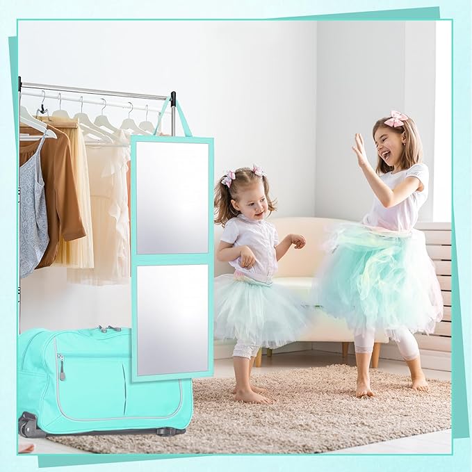 Foldable Portable Full Length Mirror for Dorm Dance Backstage Camping Travel Hanging Folding Makeup Body Mirror for Dancers Artists Home Aestheticians Spa(Mint Green,33.5" X 13.4")