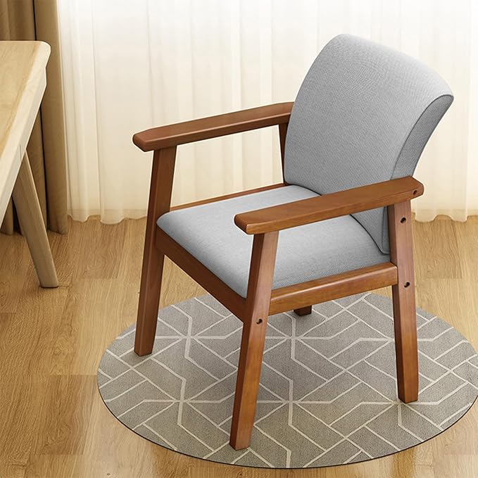 Solid Wood Upholstered Dining Chair, Mid Century Modern Dining Room Chair with Curved Backrest and Armrest for Kitchen, Living Room, Study Room, Walnut and Gray