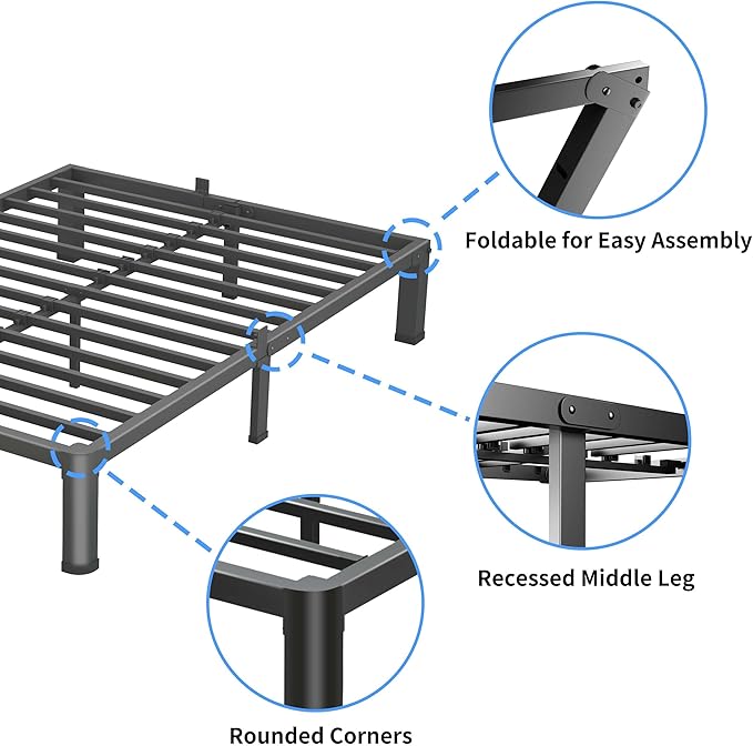 7 Inch King Size Bed Frame, 3500Lbs Heavy Duty Metal Platform with Round Corner Legs Mattress Slide Stopper, Steel Slat Support No Box Spring Needed, Noise Free, Non-Slip, Easy Assembly