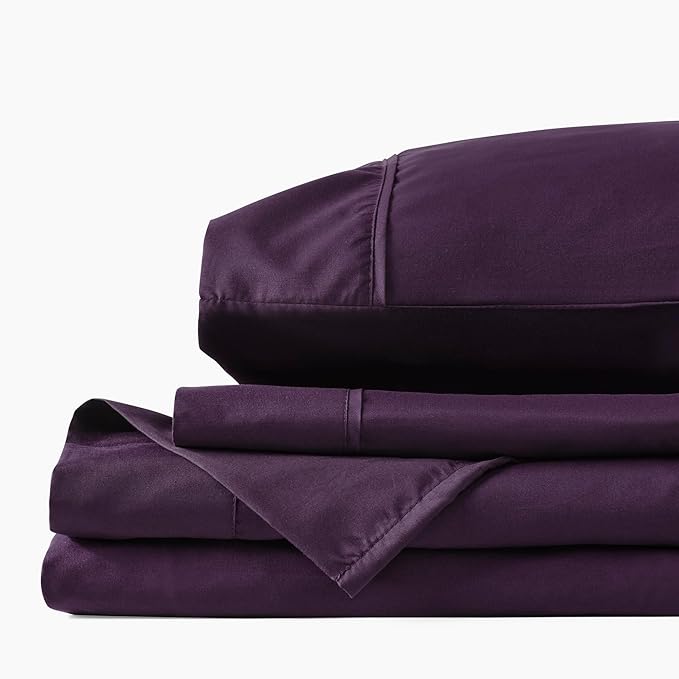 PeachSkinSheets Eggplant Sheet Set - 1500tc Level of Softness - Extra Soft Cooling Sheets for Hot Sleepers and Night Sweats - XL Twin Size