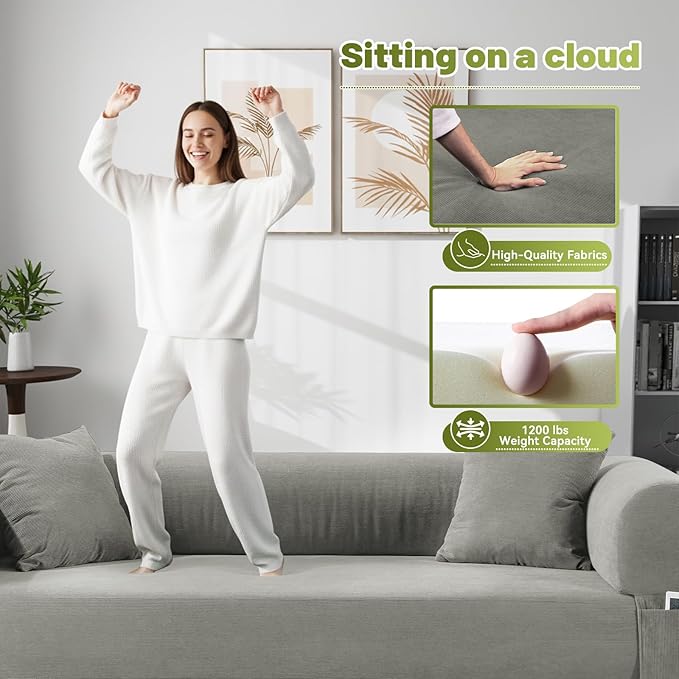 Convertible Folding Sofa Bed,80" Pull Out Couch with Pillows & Storage Pocket,Modular Futon Bed Corduroy Queen Sleeper Sofa in a Box,Compression Boneless Couch for Living Room,Light Gray