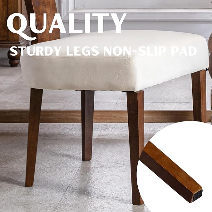 Upholstered Dining Chairs Set of 6, Modern Wooden Kitchen Chairs Fabric Side Dining Room Chair Farmhouse Dinner Chair for Kitchen Dining Room, Cream