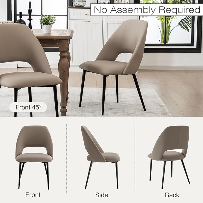 Rowill Dining Chairs Set of 2 Upholstered Dining Room Chairs Mid Century Modern Dining Chairs Faux Leather Kitchen Chairs Accent Chair with Metal Legs for Living Room Bedroom, Khaki