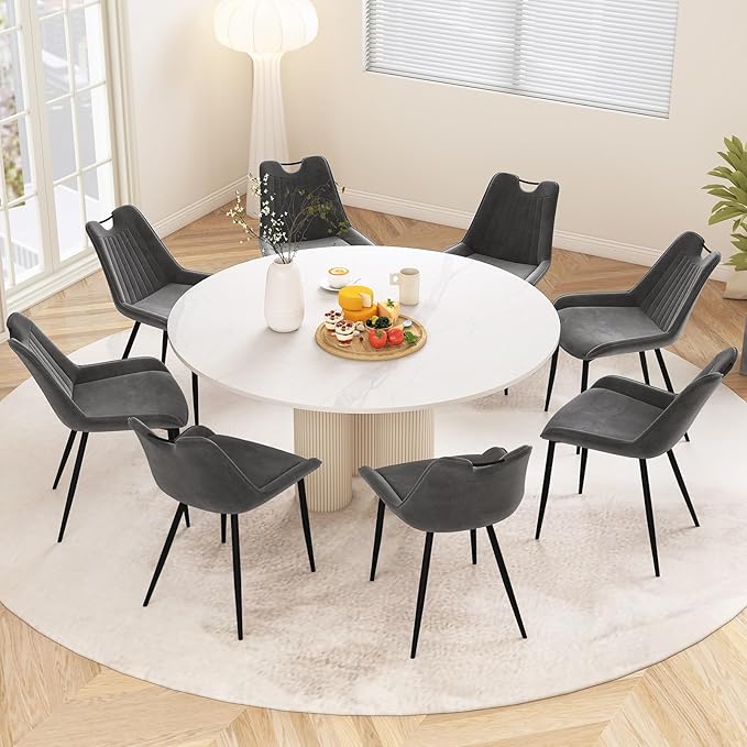 Giantex Dining Chairs Set of 4, Soft Velvet Upholstered Kitchen Dining Room Chairs w/Handle, Metal Legs, Curved Back, Modern Armless Accent Side Chair for Living Room, Restaurant (Velvet Gray)