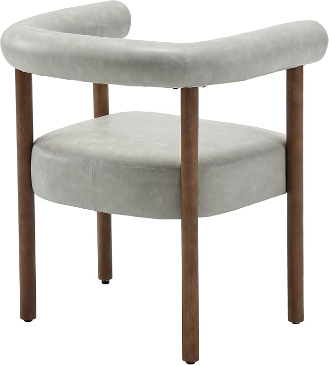 PU Leather Dining Chairs Set of 6, Modern Upholstered Dining Chair, Curved Backrest Kitchen Chairs Accent Chair Armchairs with Natural Wood Legs, Grey