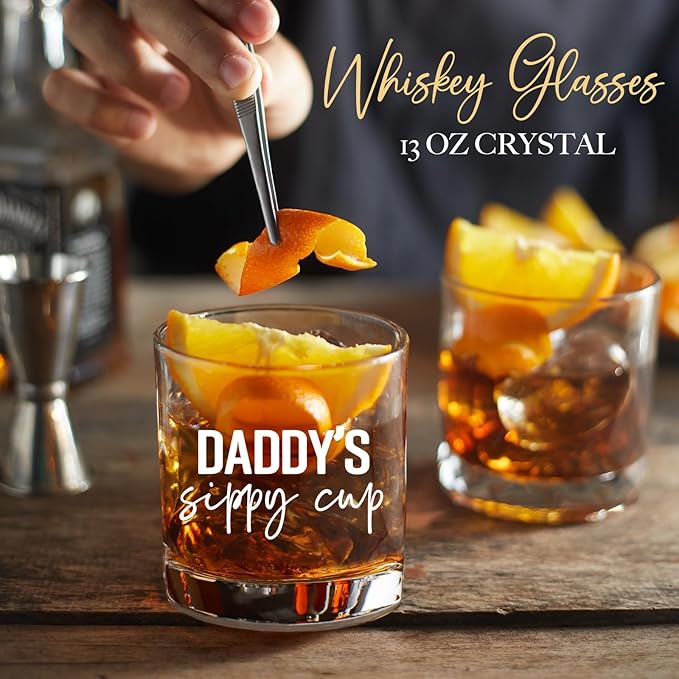 Mommy Daddy's Sippy Glass Cup for Couples,Parents,Newlywed,Stemless Wine Glass and Whiskey Glass Gifts for Women,Men,Mom,Dad,Birthday Christmas Thanksgiving Gift for Parents To Be -2