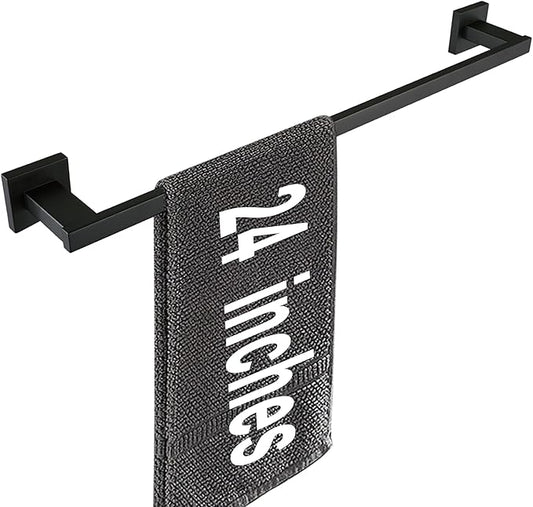 LANC 24-Inche Black Towel Bar for Bathroom Wall Mounted Matte Black Bath Towel Rack Stainless Steel Towel Rod for Cabinet Kitchen Towel Holder Towel Hanger Towel Rail, A9010MB-L6