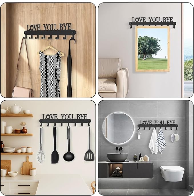 Key Holder for Wall - 'Love You Bye' Key Hooks,Key Holder Wall Mount Self Adhesive, Key Rack Wall Mount for Wall No Drill for Living Room, Kitchen, Bathroom, Garage (White, 6 Hooks)