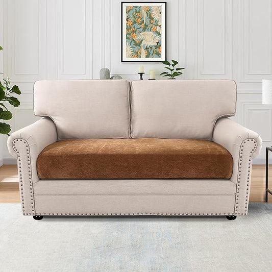 H.VERSAILTEX Loveseat Slipcovers for 2 Cushion Couch Stretch Chenille Couch Cover for Dogs Washable Thick Soft Couch Cushion Covers for Sofa(2 Seater Loveseat Cushion Cover,Caramel)