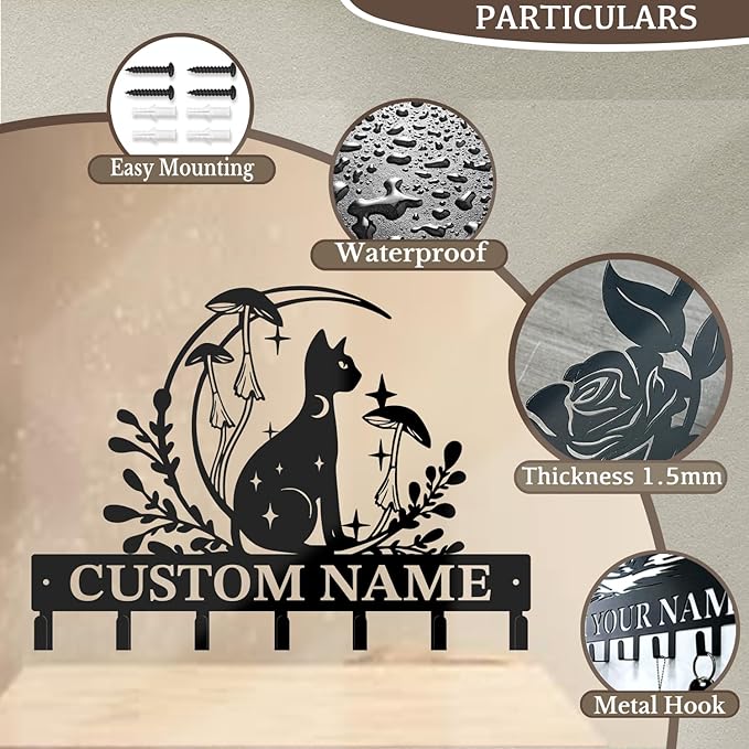 Customized Keys Holder - Personalized Mushroom Wonderland Key Hooks Wall Metal Sign Decor,Wall Holder,Door Hook (Style G)